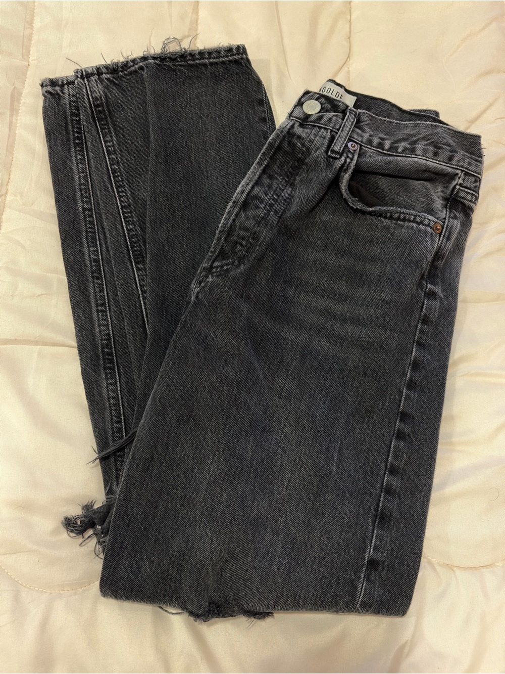 AGOLDE Black Distressed Straight Leg Jeans Size 25